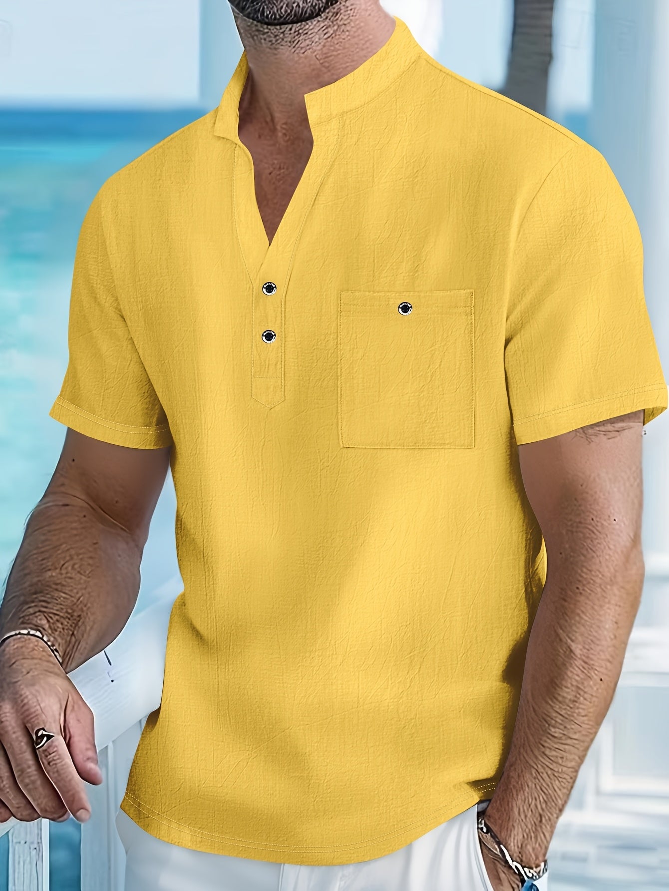 BENNETTVALE MEN’S MODERN BAND COLLAR SHIRT