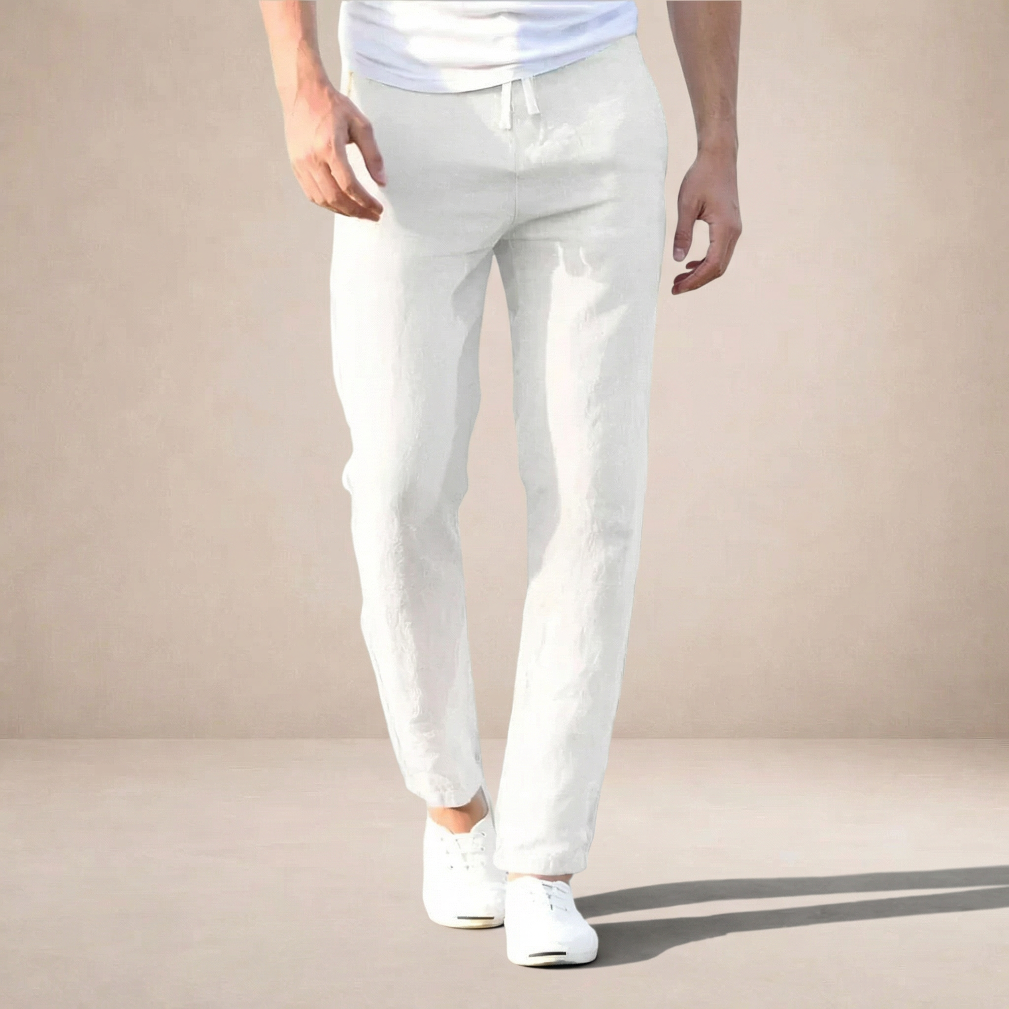 BENNETTVALE MEN’S BREATHABLE LINEN TROUSERS WITH ELASTIC WAIST