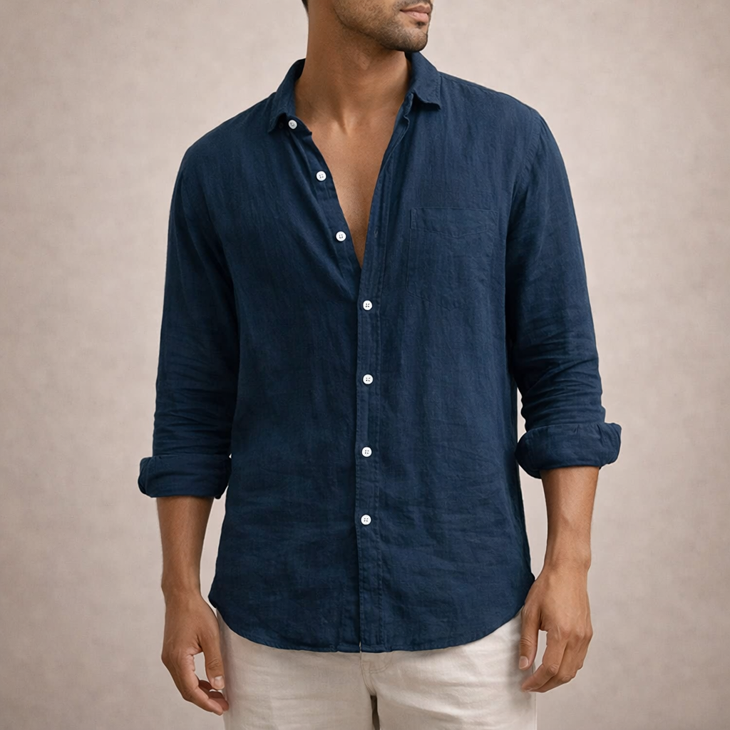 VALE MEN’S LONG SLEEVE LIGHT LINEN SUMMER SHIRT