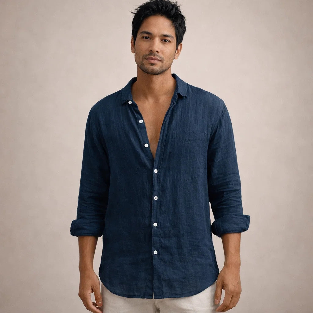 VALE MEN’S LONG SLEEVE LIGHT LINEN SUMMER SHIRT