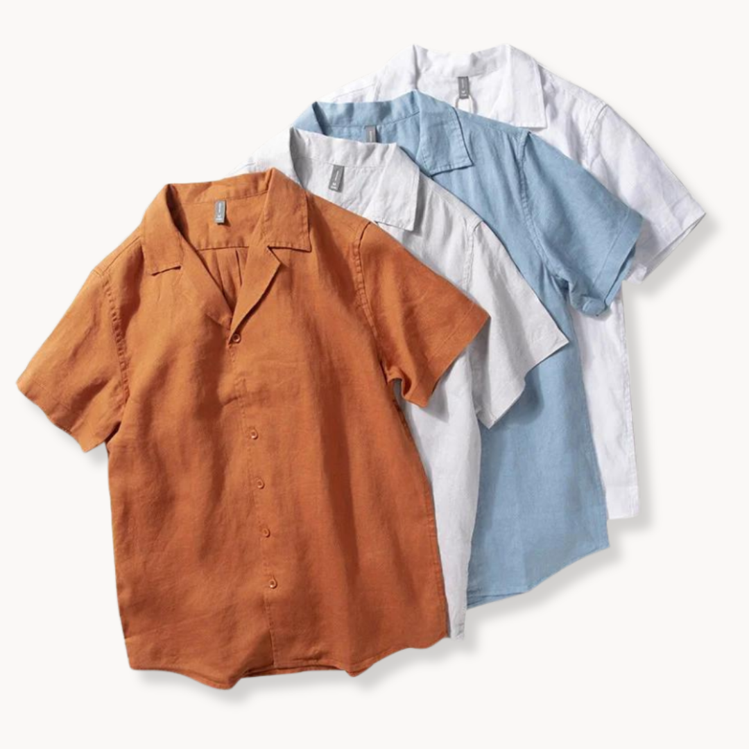 BENNETTVALE MEN’S OPEN COLLAR LINEN BUTTON SHIRT