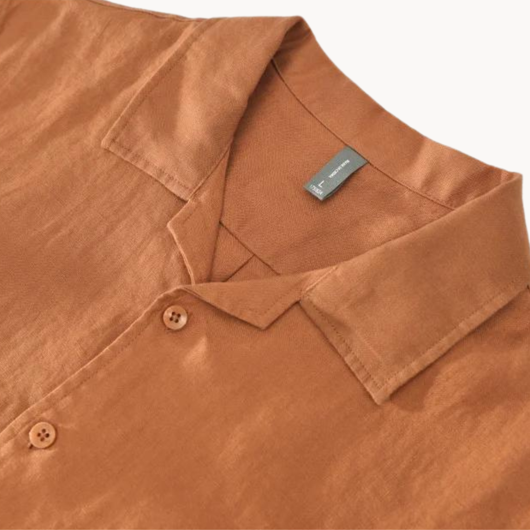 BENNETTVALE MEN’S OPEN COLLAR LINEN BUTTON SHIRT