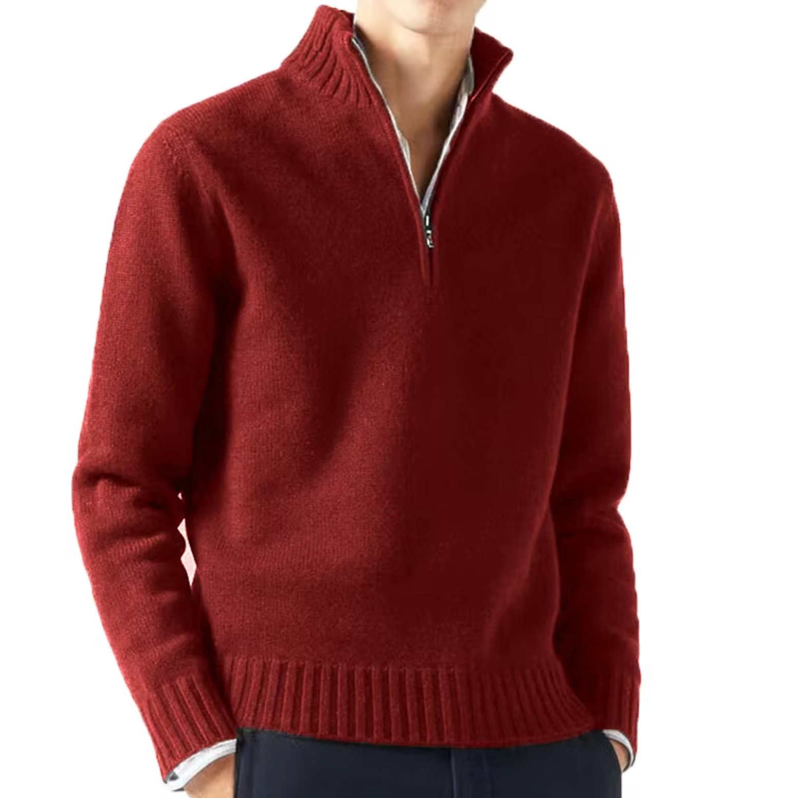 BENNETTVALE MEN’S HIGH COLLAR ZIP KNITTED SWEATER