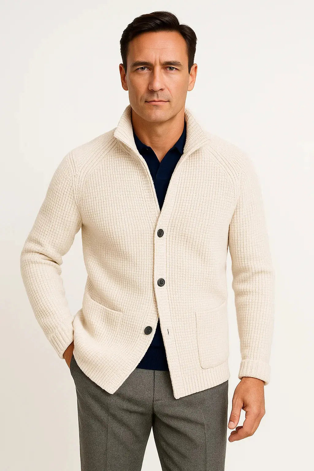 BENNETTVALE MEN’S CLASSIC WOOL-BLEND CARDIGAN FIT