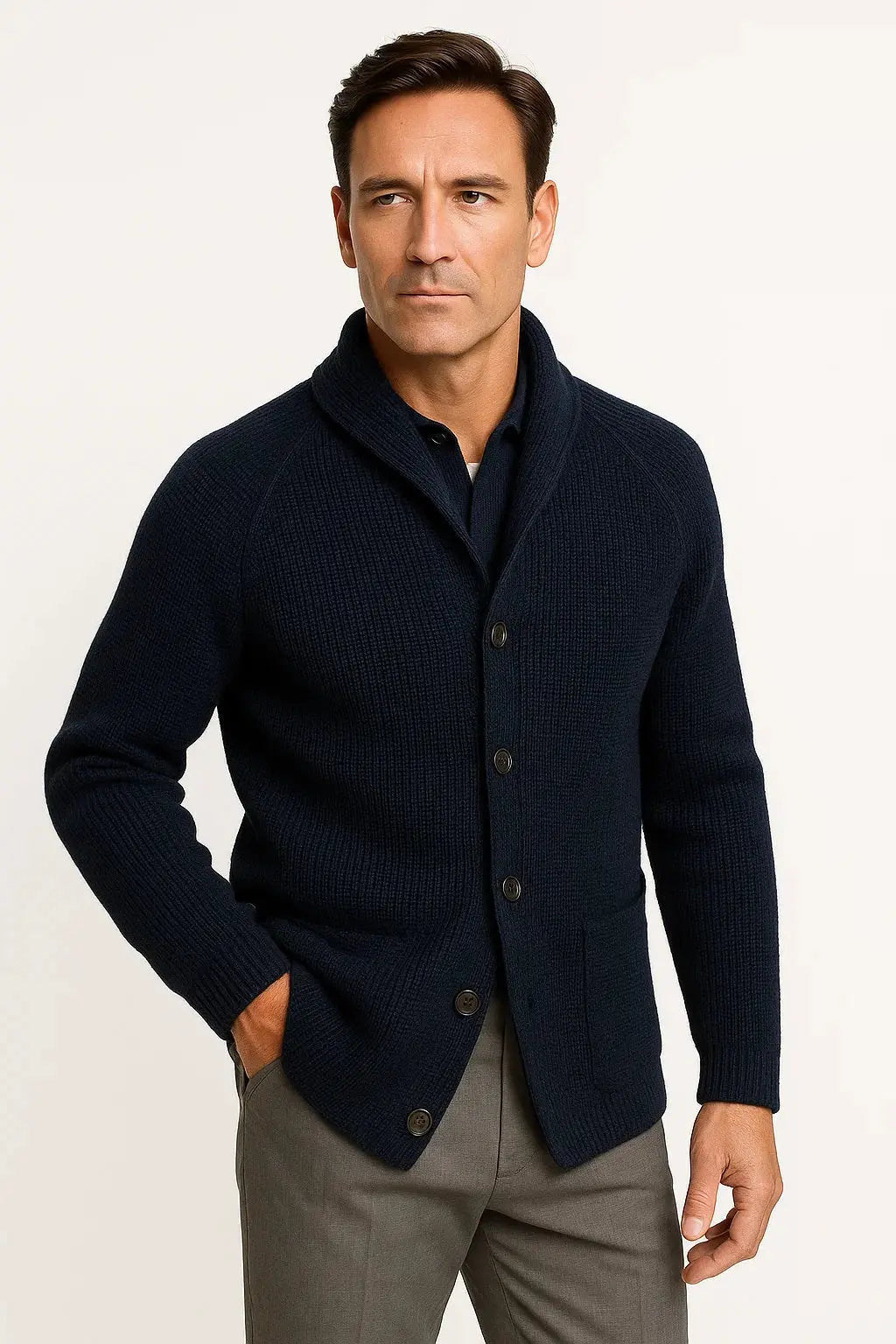 BENNETTVALE MEN’S CLASSIC WOOL-BLEND CARDIGAN FIT
