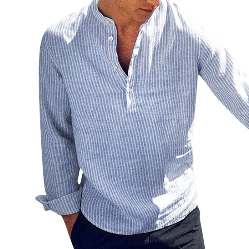 BENNETTVALE MEN’S COTTON-LINEN HENLEY SHIRT