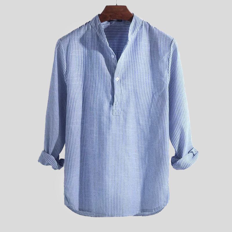 BENNETTVALE MEN’S COTTON-LINEN HENLEY SHIRT