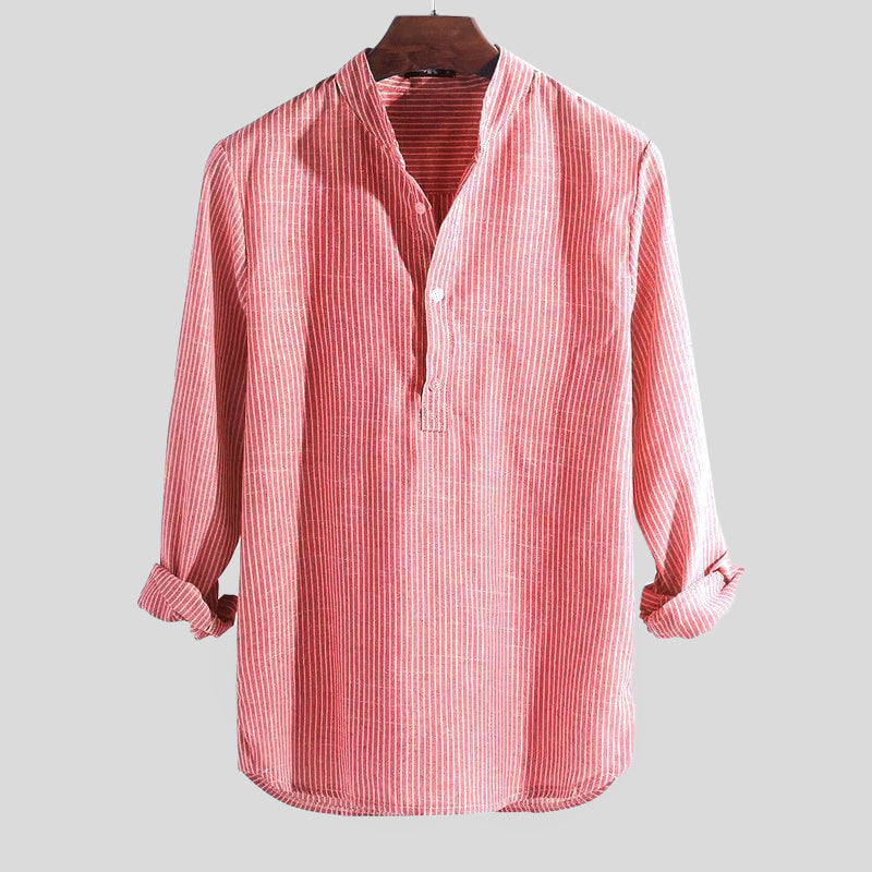 BENNETTVALE MEN’S COTTON-LINEN HENLEY SHIRT