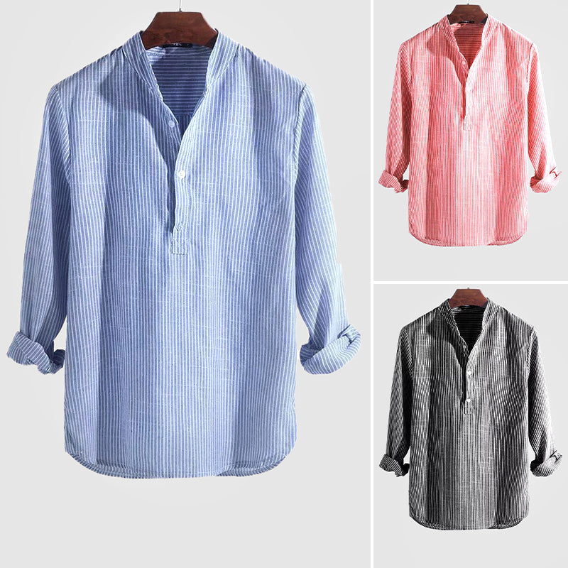 BENNETTVALE MEN’S COTTON-LINEN HENLEY SHIRT