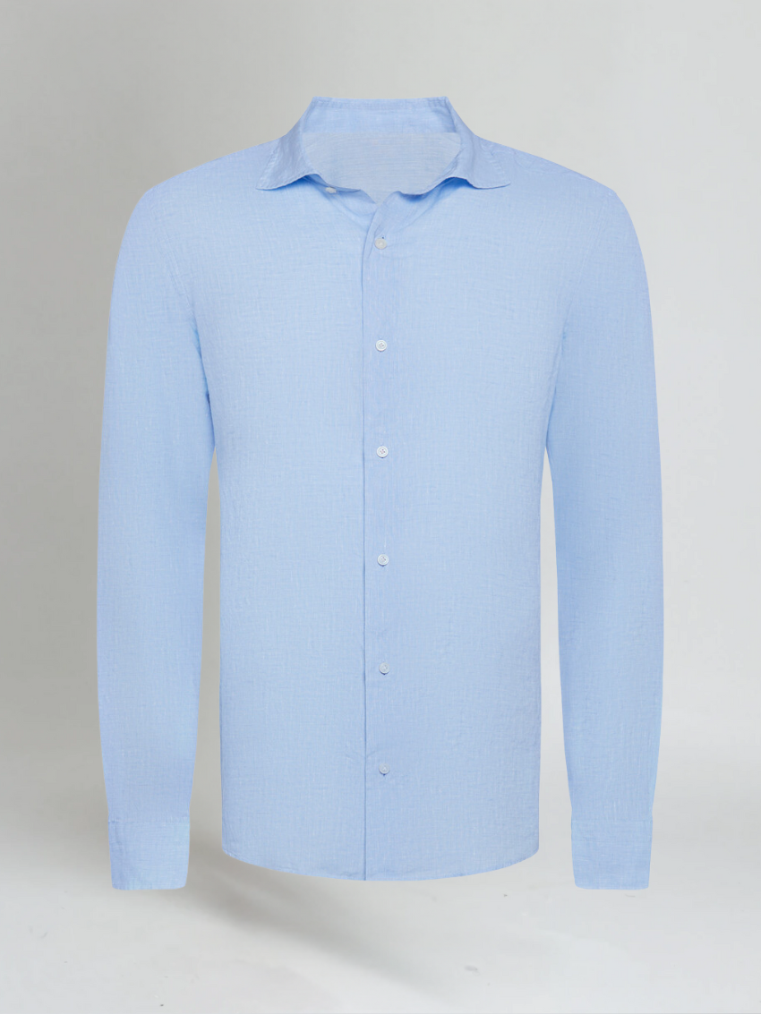BENNETTVALE MEN’S LINEN BLUE BUTTON SHIRT