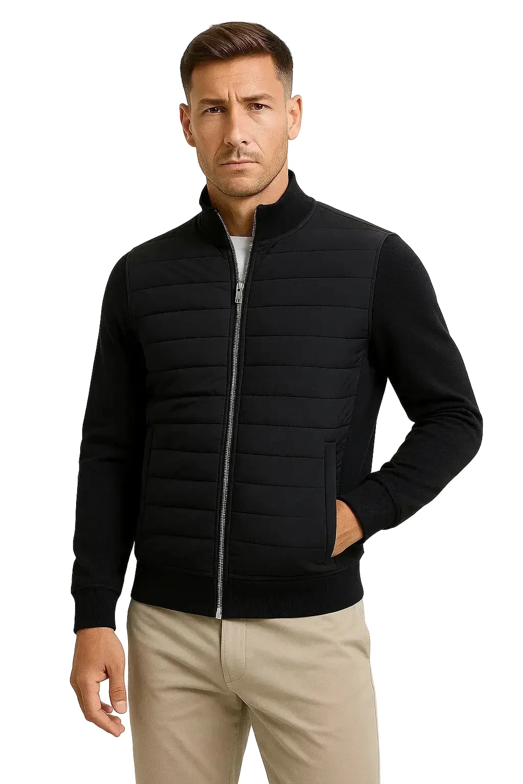 MEN’S QUILTED SLEEVE ZIP JACKET