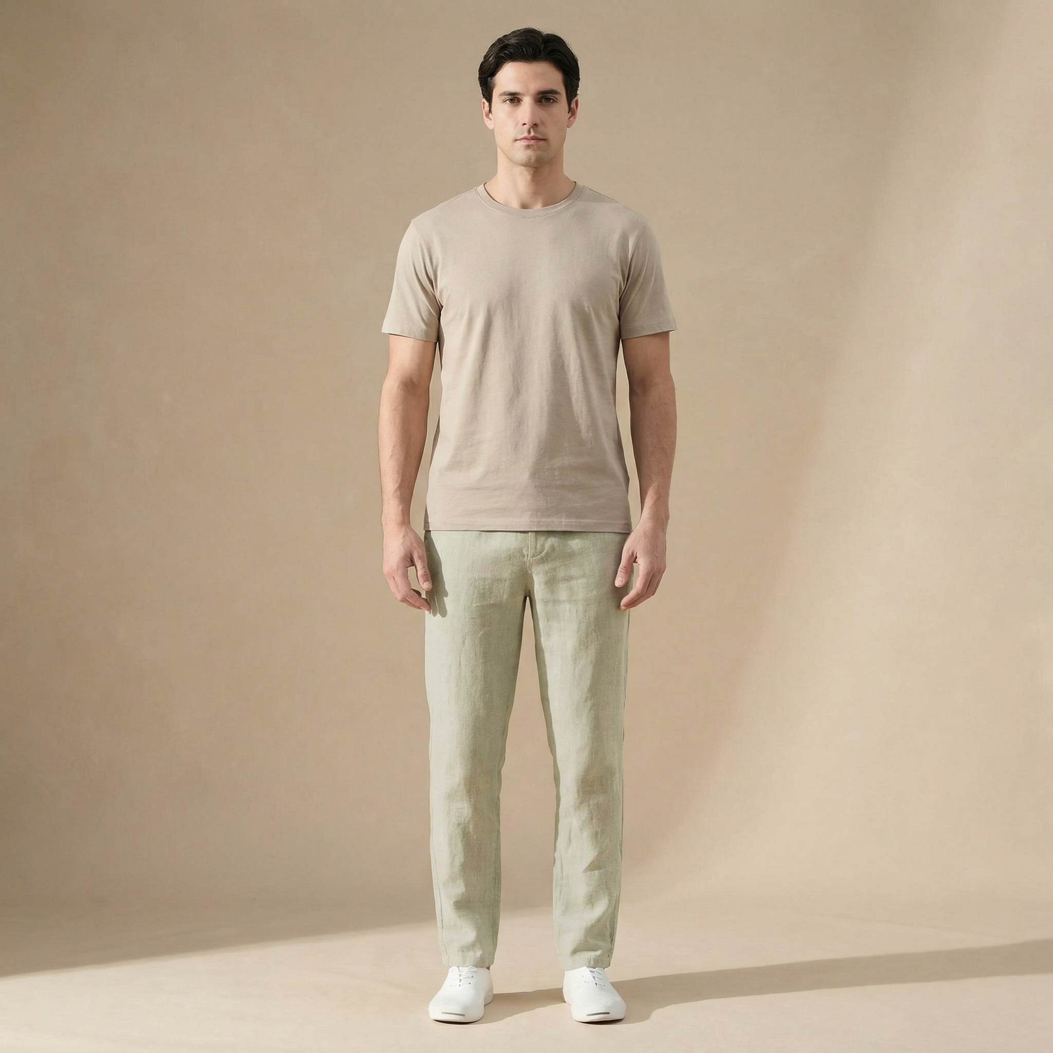 BENNETTVALE MEN’S BREATHABLE LINEN TROUSERS WITH ELASTIC WAIST