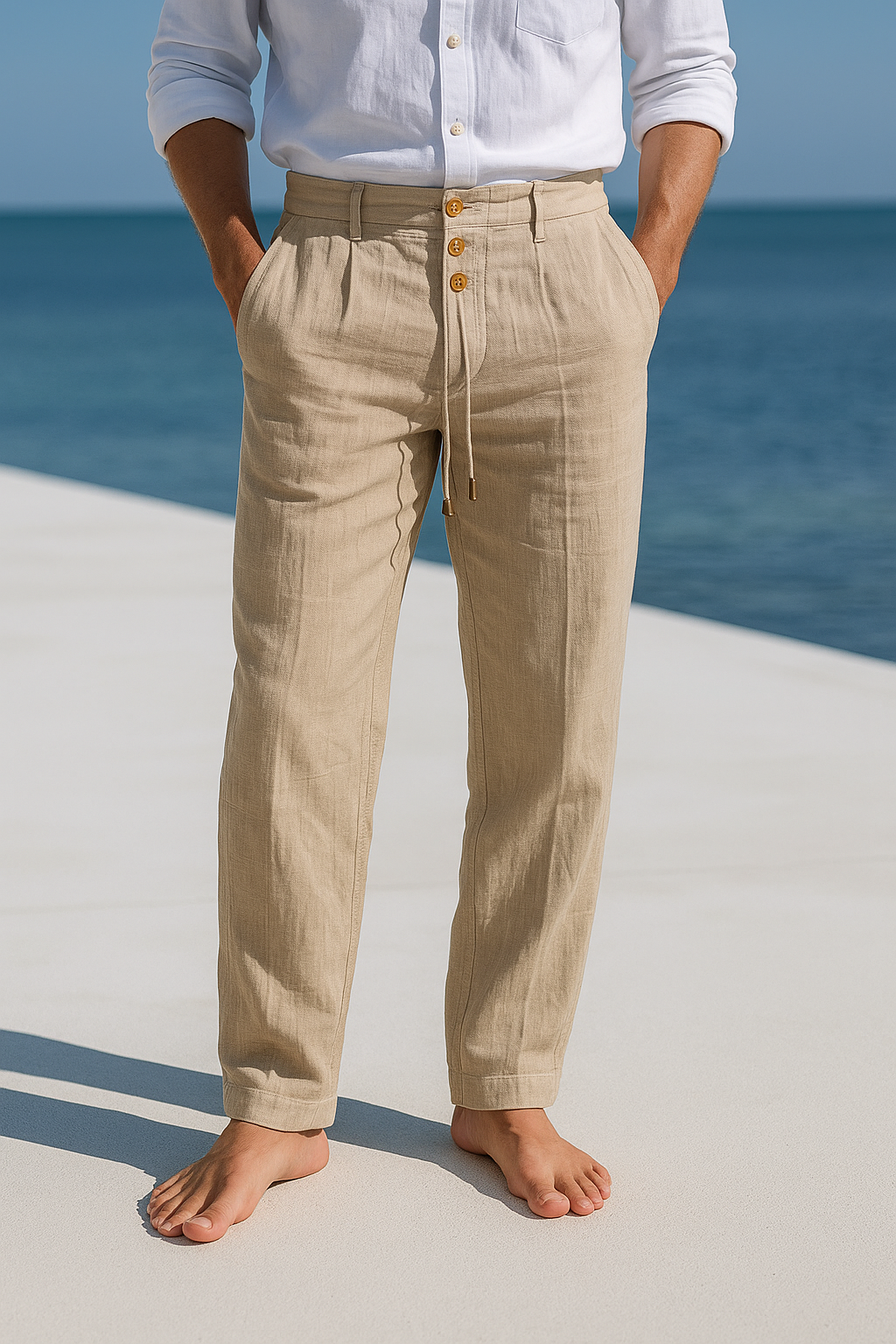 BENNETTVALE MEN’S AIRY STRAIGHT LINEN TROUSERS