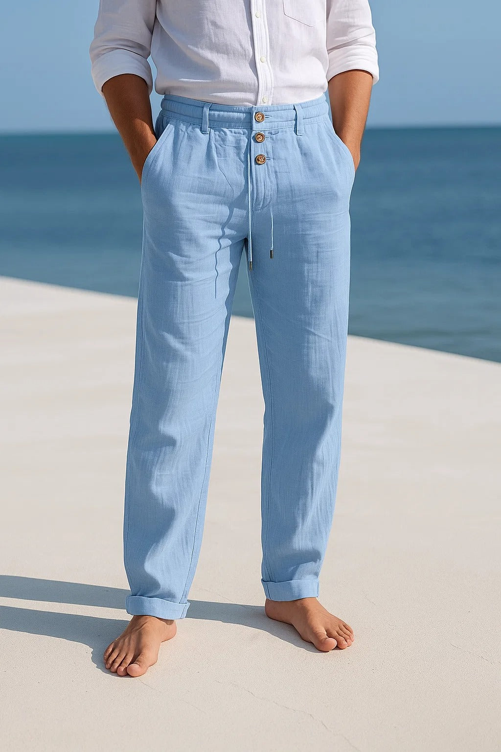 BENNETTVALE MEN’S AIRY STRAIGHT LINEN TROUSERS