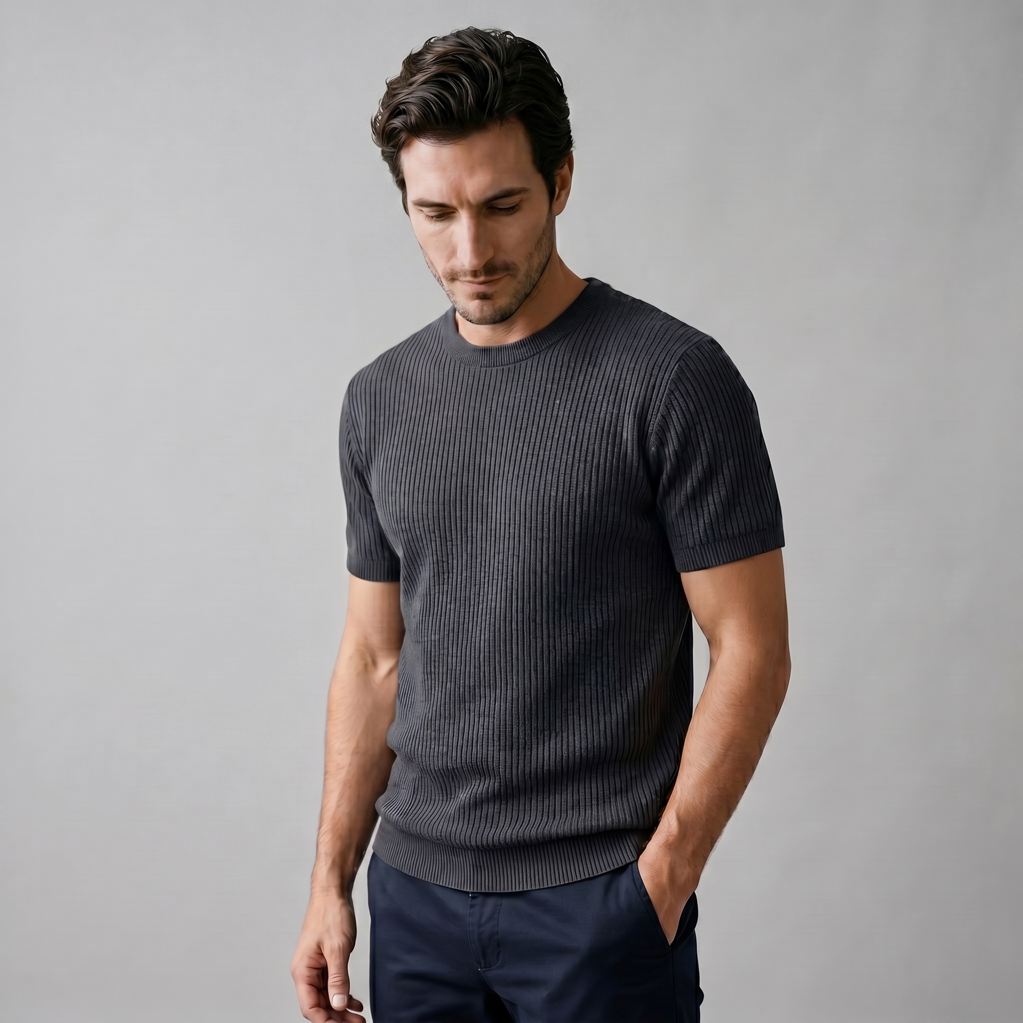 BENNETT MEN’S KNIT RIBBED ESSENTIAL TEE