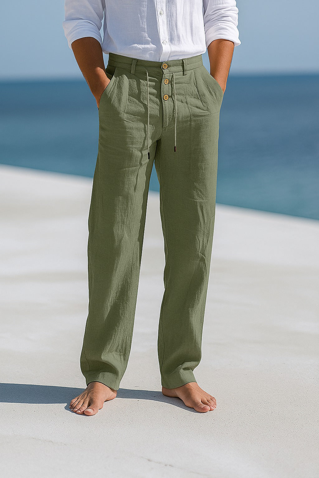 BENNETTVALE MEN’S AIRY STRAIGHT LINEN TROUSERS