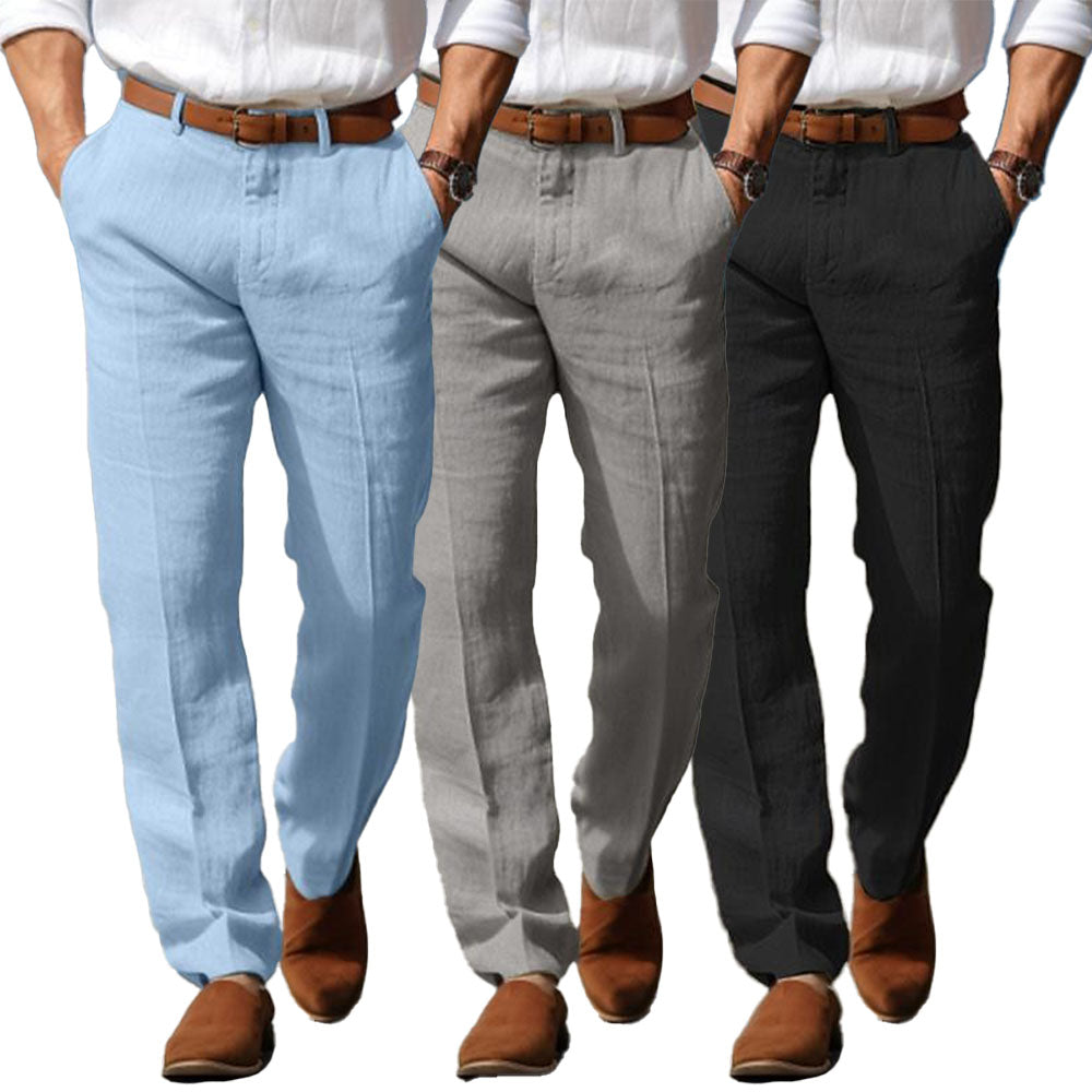 BENNETTVALE MEN’S CLASSIC STRAIGHT LEG LINEN TROUSERS