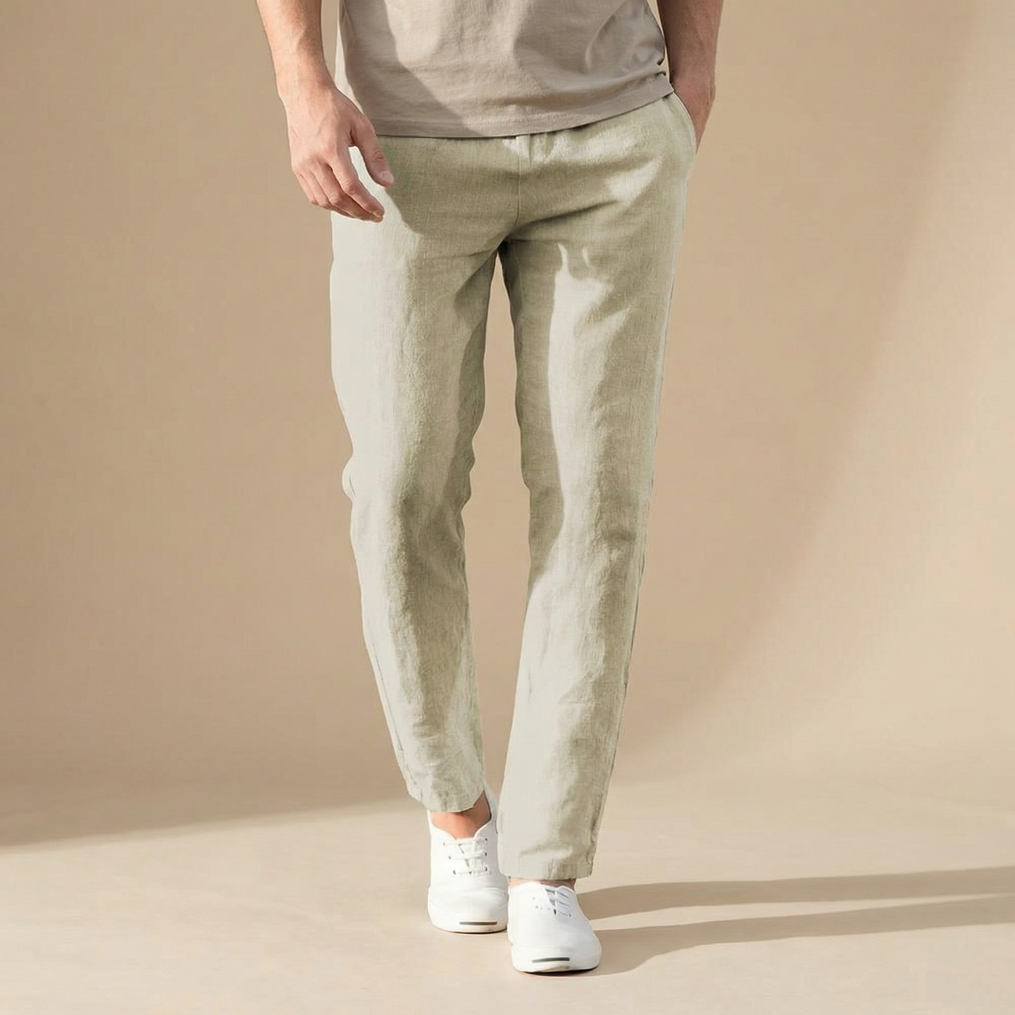 BENNETTVALE MEN’S BREATHABLE LINEN TROUSERS WITH ELASTIC WAIST