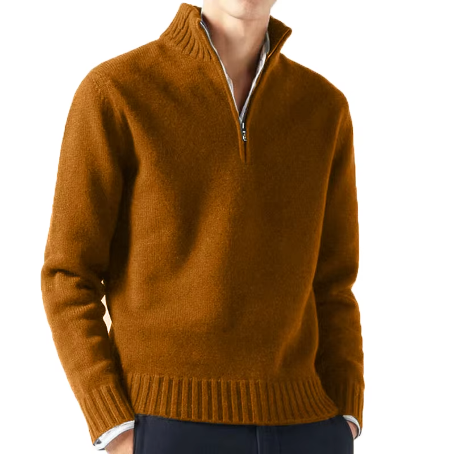 BENNETTVALE MEN’S HIGH COLLAR ZIP KNITTED SWEATER