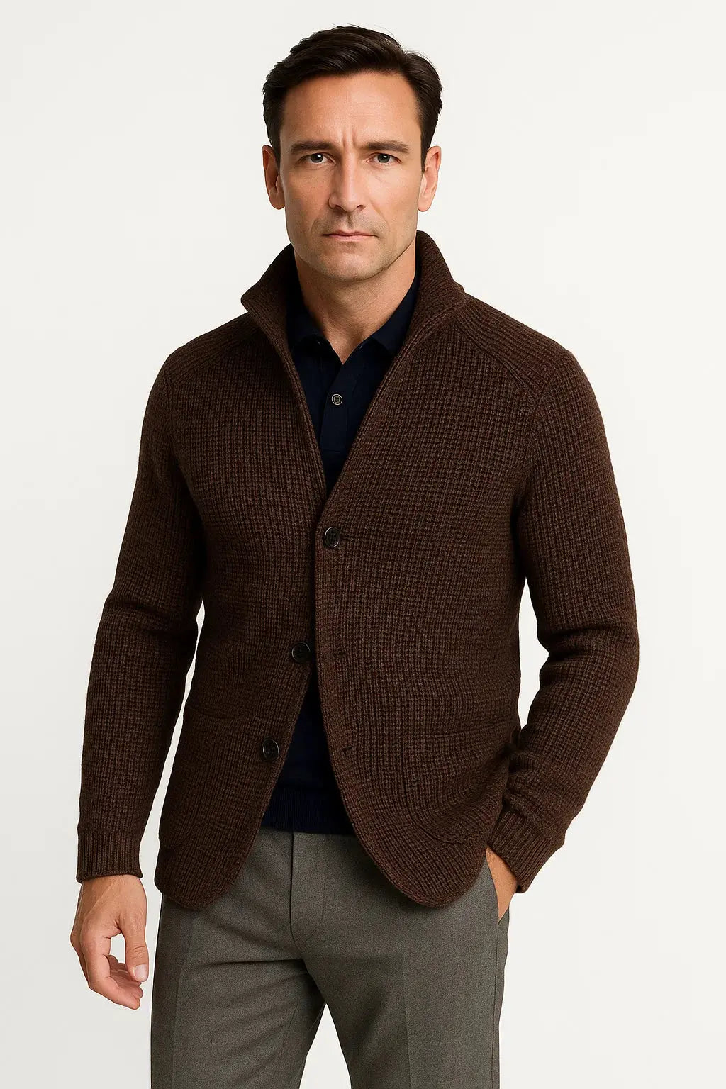 BENNETTVALE MEN’S CLASSIC WOOL-BLEND CARDIGAN FIT