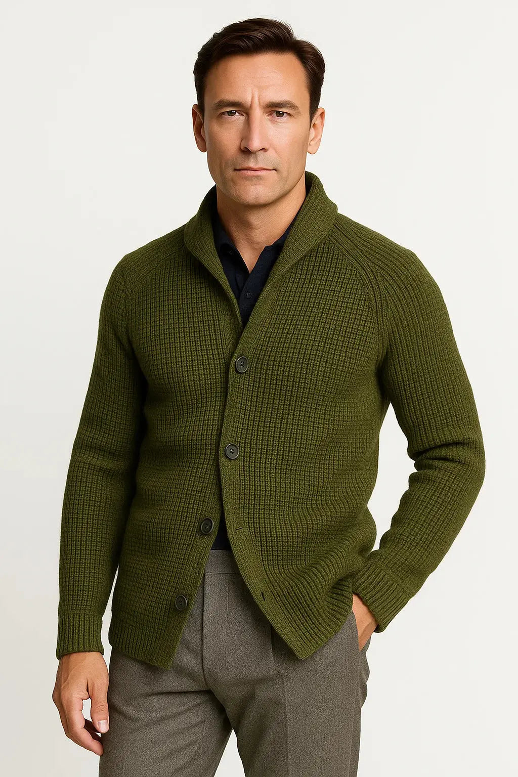 BENNETTVALE MEN’S CLASSIC WOOL-BLEND CARDIGAN FIT