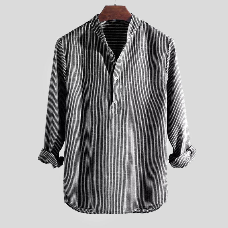 BENNETTVALE MEN’S COTTON-LINEN HENLEY SHIRT