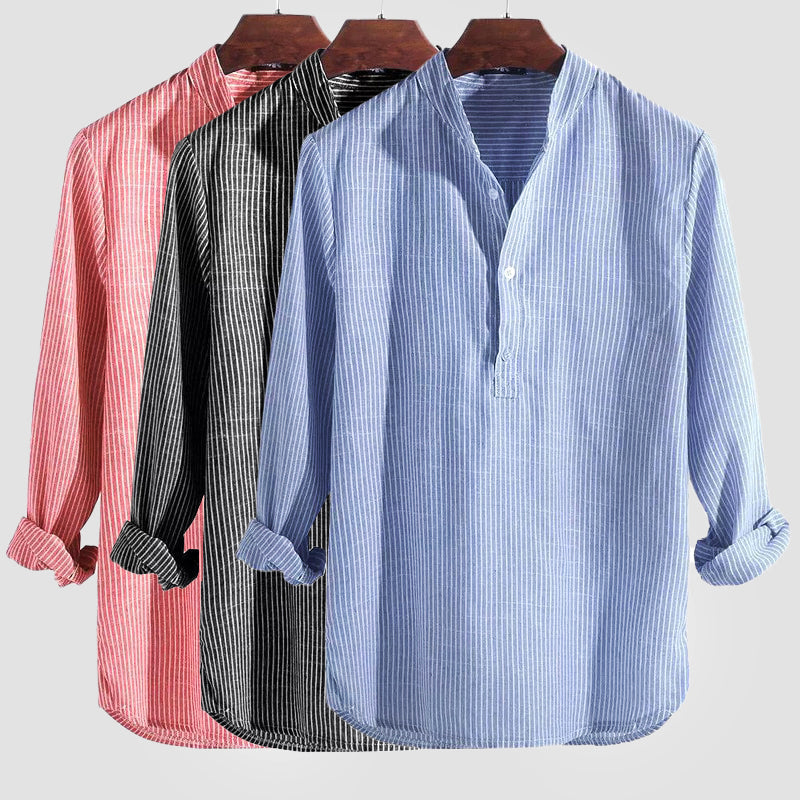 BENNETTVALE MEN’S COTTON-LINEN HENLEY SHIRT