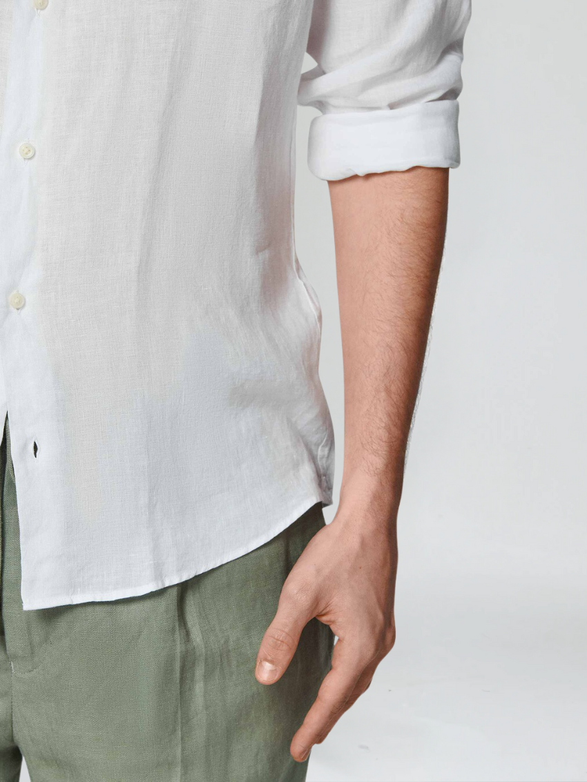 BENNETTVALE MEN’S LINEN WHITE BUTTON SHIRT