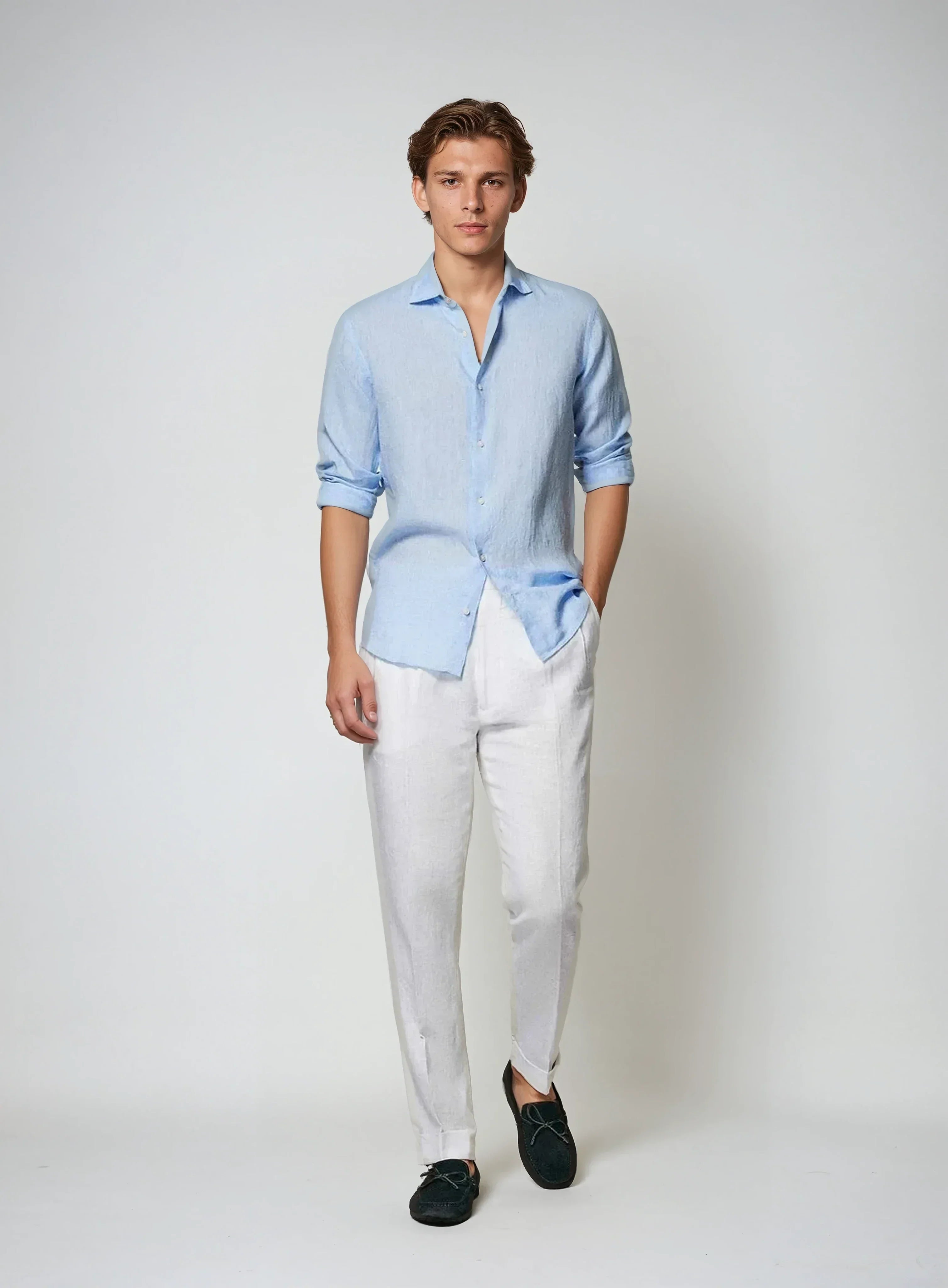 BENNETTVALE MEN’S LINEN BLUE BUTTON SHIRT