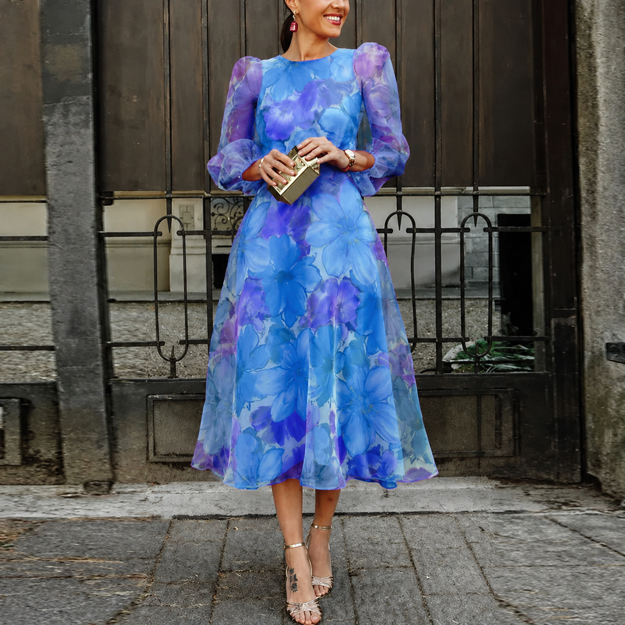 BENNETTVALE WOMEN’S FLORAL CHIFFON MIDI DRESS