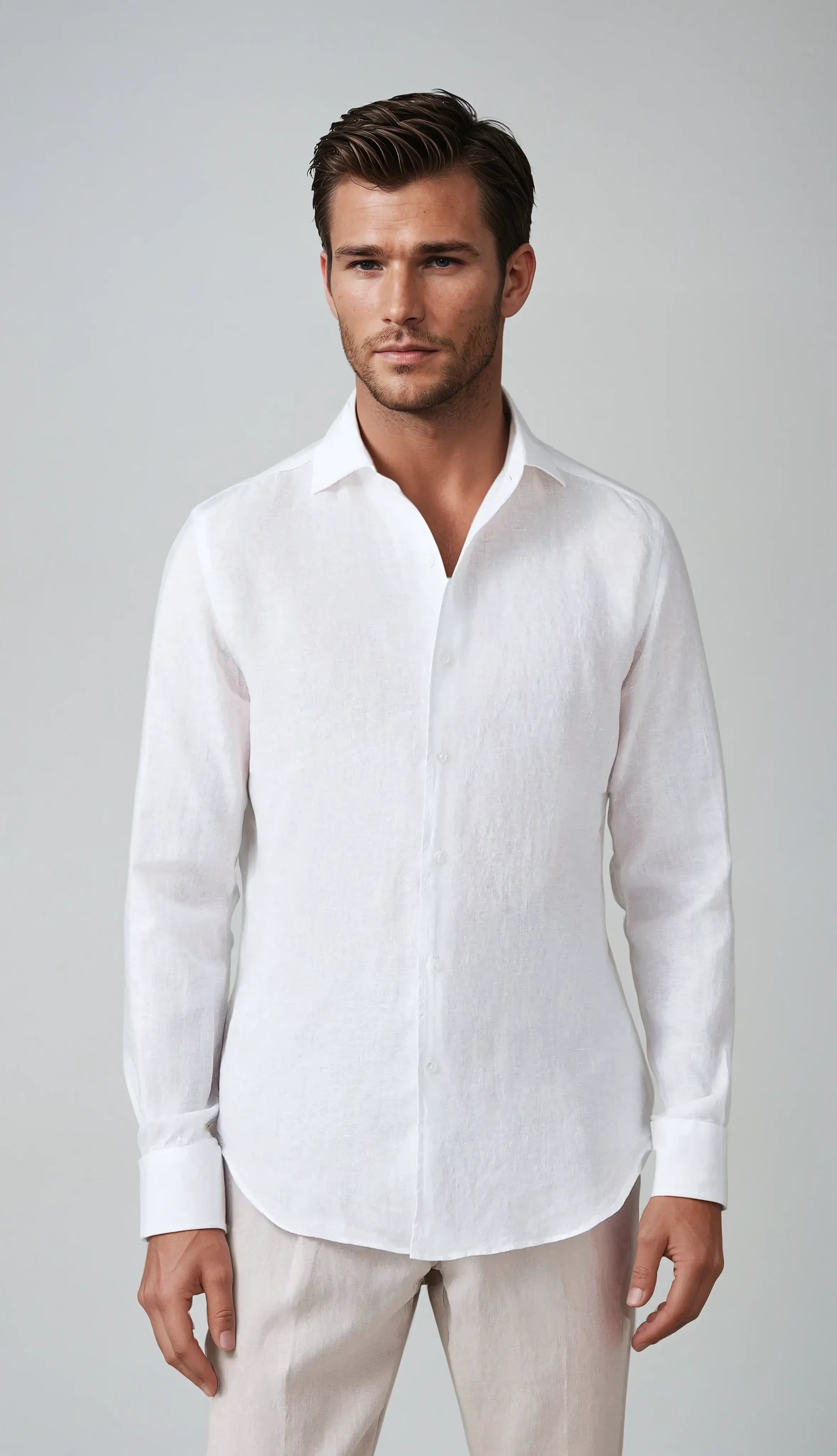 BENNETTVALE MEN’S LINEN WHITE BUTTON SHIRT