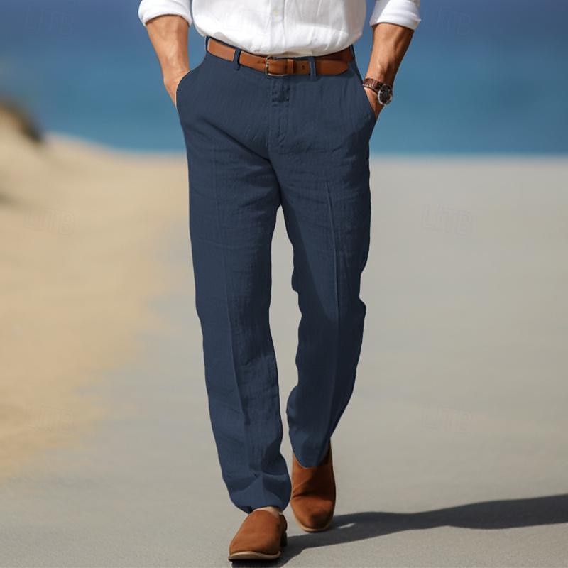 BENNETTVALE MEN’S CLASSIC STRAIGHT LEG LINEN TROUSERS