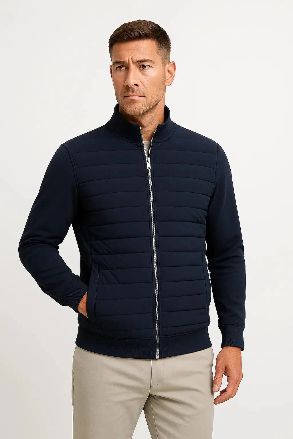 MEN’S QUILTED SLEEVE ZIP JACKET