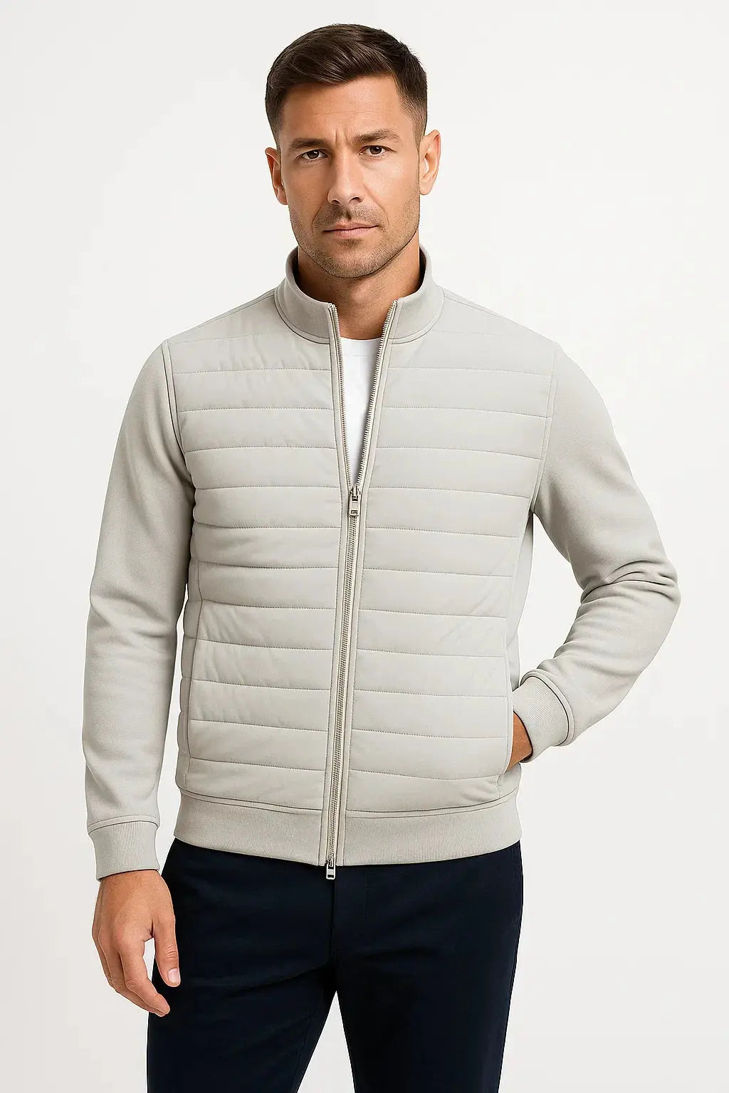 MEN’S QUILTED SLEEVE ZIP JACKET