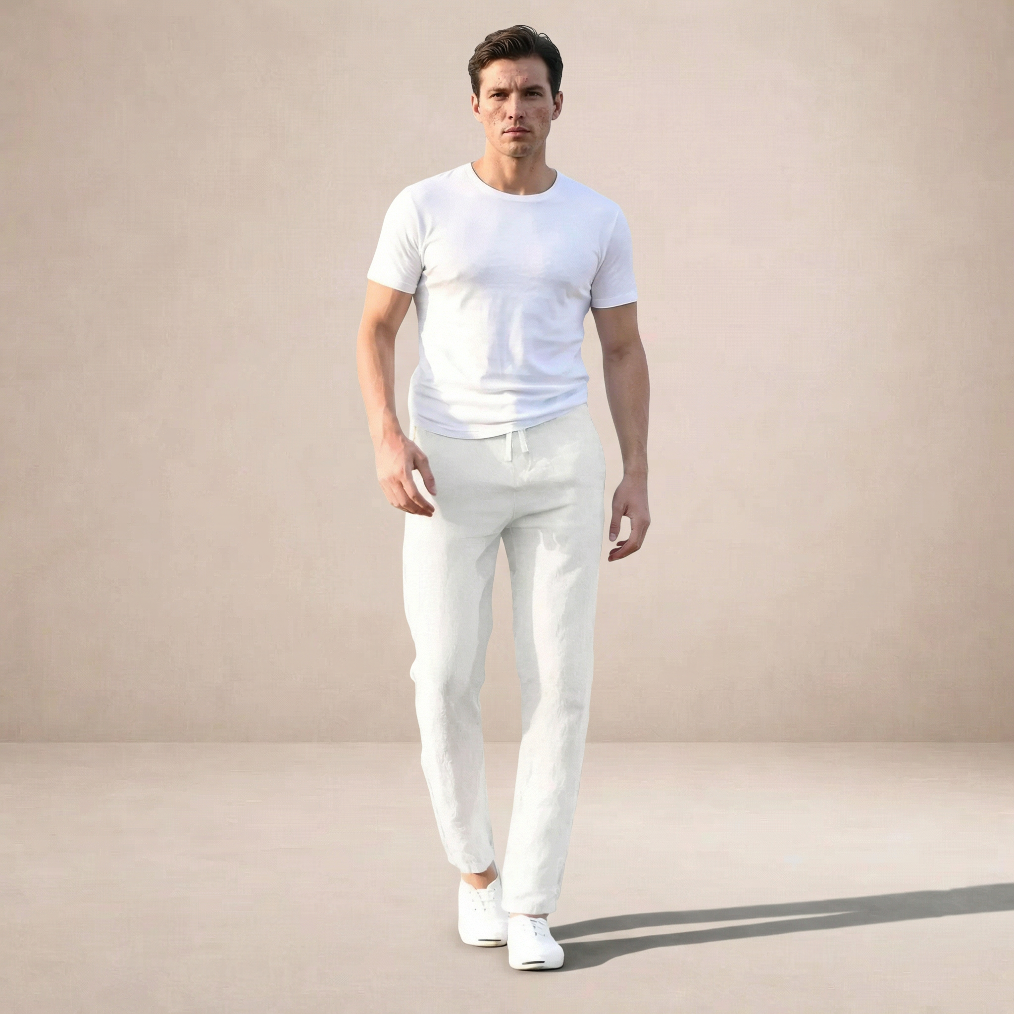 BENNETTVALE MEN’S BREATHABLE LINEN TROUSERS WITH ELASTIC WAIST