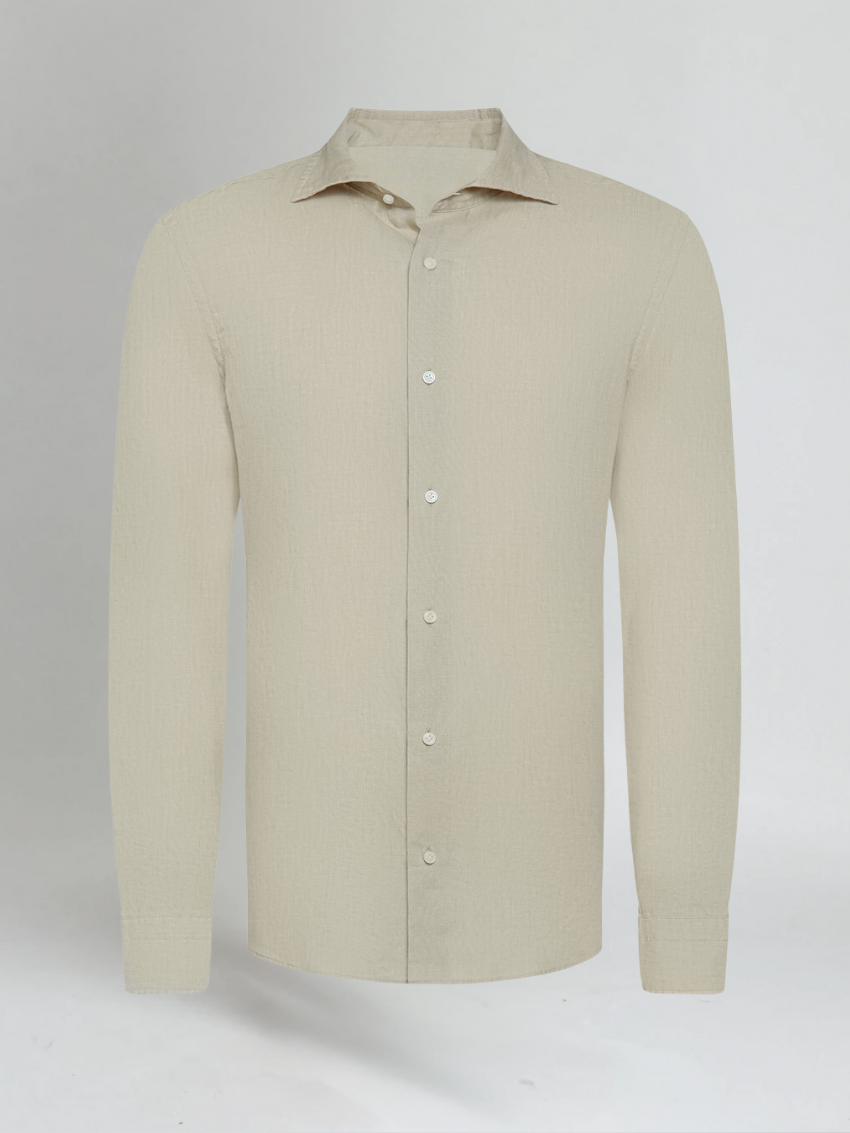 BENNETTVALE MEN’S LINEN KHAKI BUTTON SHIRT