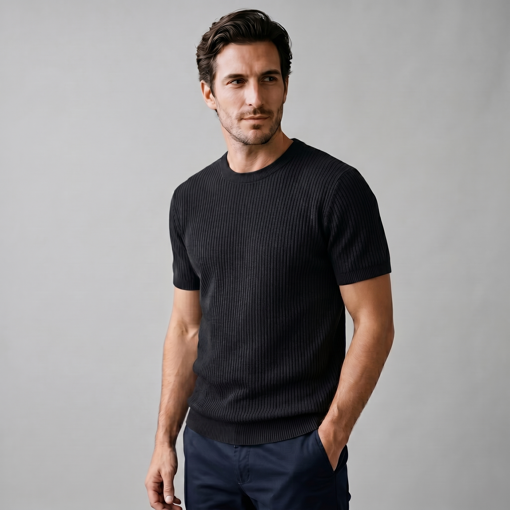 BENNETT MEN’S KNIT RIBBED ESSENTIAL TEE