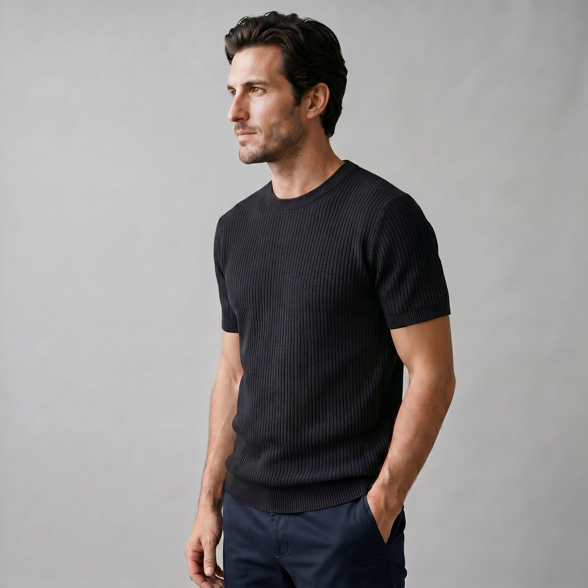BENNETT MEN’S KNIT RIBBED ESSENTIAL TEE